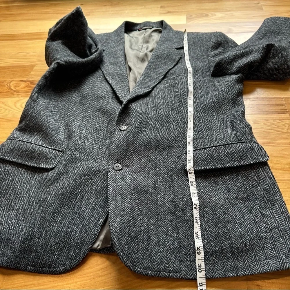 Foursome Harris Tweed Vintage Blazer Mens 43R Blue Wool Herringbone Jacket
